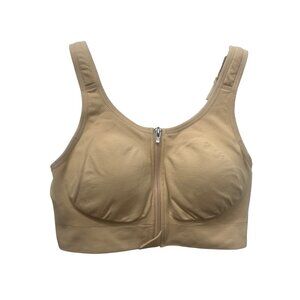 Front-Zip Beige Compression Sports Bra By Prairie Wear L/G Nylon & Spandex Blend